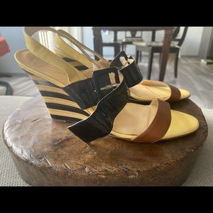 Kate Spade, sandals, black and white striped heel, size 7